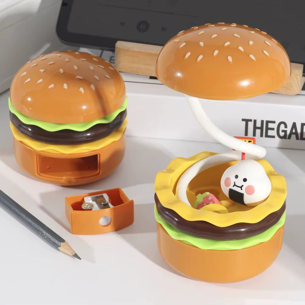 2-in-1 Hamburger Table Lamp with Pencil Sharpener – Creative Design with Flexible Hose, Multifunctional Bedside Lamp for Home Décor