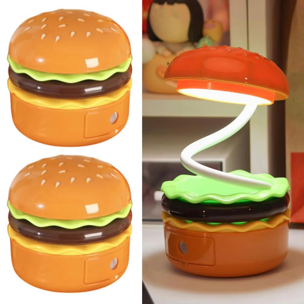 2-in-1 Hamburger Table Lamp with Pencil Sharpener – Creative Design with Flexible Hose, Multifunctional Bedside Lamp for Home Décor