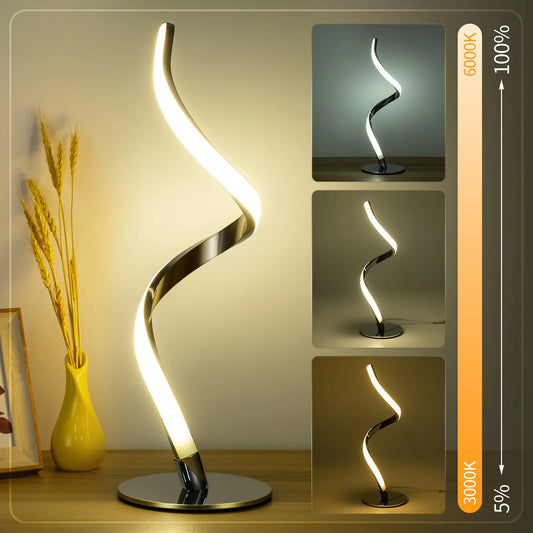 Modern Spiral Table Lamp – Touch Control Bedside Light with 3 Color Modes & Stepless Dimming for Bedroom, Living Room, and Office (3000K-5000K)