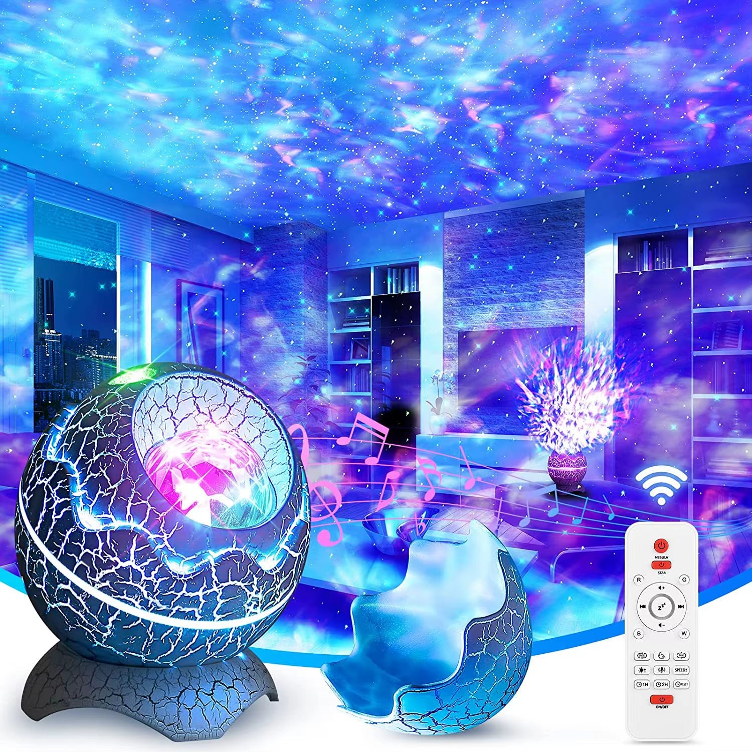 Crack Transmission Atmosphere Nightlight Dinosaur Egg Star Lamp Full Projector Water Ripple Laser Projection