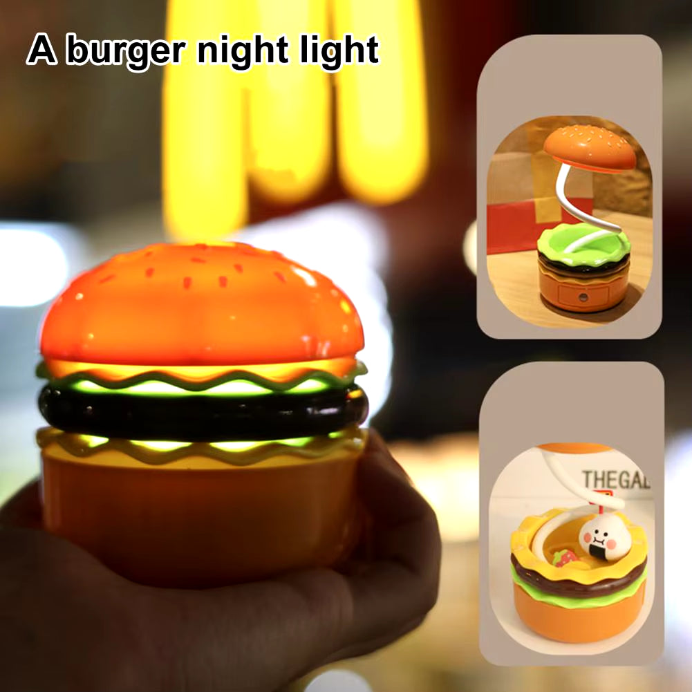 2-in-1 Hamburger Table Lamp with Pencil Sharpener – Creative Design with Flexible Hose, Multifunctional Bedside Lamp for Home Décor